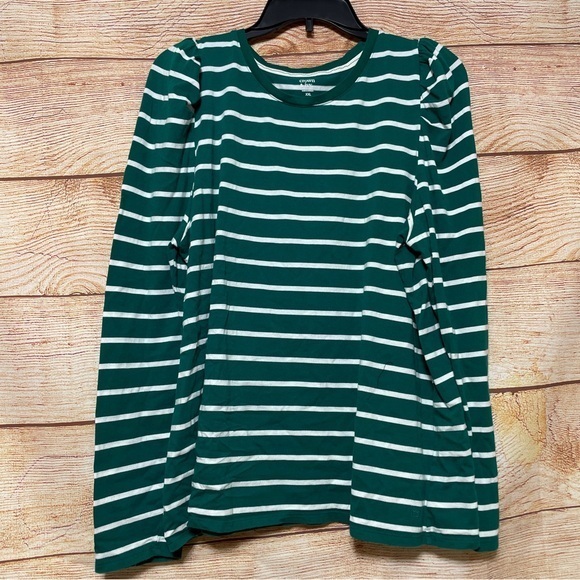 Crown & Ivy Women’s Pleated Shoulder‎ Stripe Long Sleeve T-shirt Size XXL - Picture 1 of 5